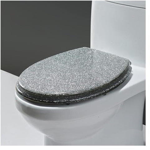 MTNBHH Transparenter Toilettensitz aus Kunstharz, runder Toilettensitz aus Kunstharz mit Deckel, reinigen, langsam schließender Toilettendeckel aus Kunstharz(Gray)