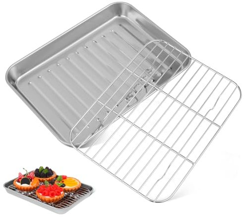 STOBAZA 2 Set Teglia da Forno in Acciaio Inossidabile per Cucina Teglia per Cottura e Griglia per Arrosti e Biscotti
