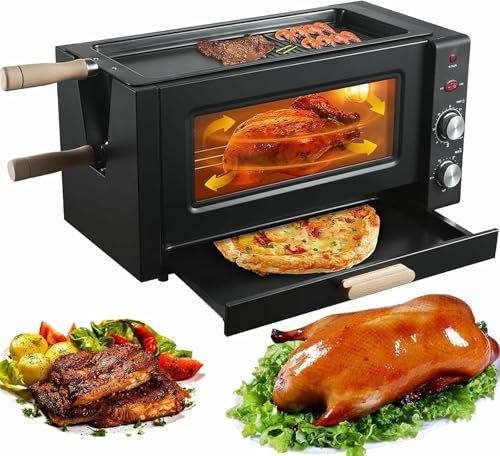 Griglia elettrica rotante da 25 litri, macchina per spiedini di kebab con rotazione automatica a 2 livelli, barbecue affumicato da 3000 W, forno per pizza, carne, frittura, cottura e cottura al forn