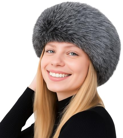 Pinkgarden Fascia per capelli da donna in pelliccia sintetica scalda-orecchie invernale con fodera elastica in morbido pile, elegante cappello in pelliccia sintetica per il freddo