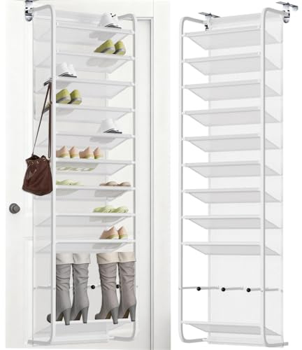 Vinteky Étagère à Chaussures à 12 Niveaux, Rangement Suspendu pour 36 Paires, à Suspendre au-Dessus de la Porte à l’Aide de Crochets en métal Solides, 54 x 20.5 x 183 cm (Blanc1)