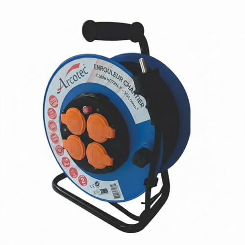 Enrouleur PRO de chantier 3G1.5 40m IP44 platine fixe (anti twist) - câble H07RN-F- 4 prises 16A - garantie 2 ans