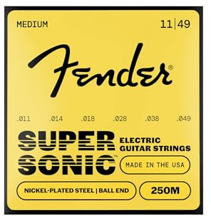 Fender Super 250 Guitar Strings for Electric Guitar, Nickel Plated Steel, Ball End, 250M Gauges .011-.049, (6)