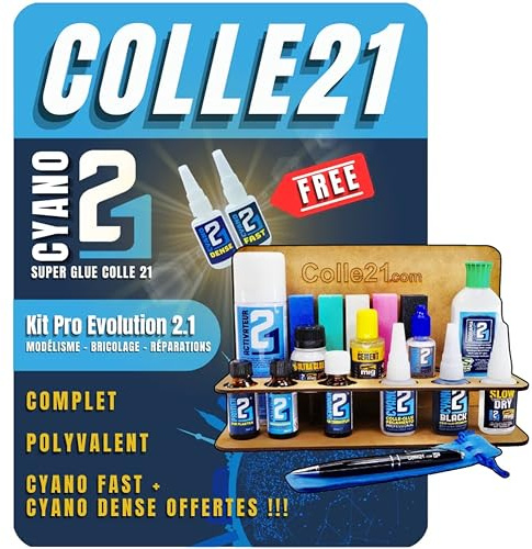 KIT PRO EVOLUTION Super Glue Colle21 Multi-Usage Tous Matériaux – Kit Professionnel pour Modélisme, Bricolage et Réparations de Précision