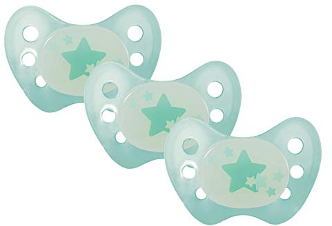 Dentistar® Night Silikon-Schnuller - Größe 1, von Geburt an, 0-6 Monate - Nacht-Leuchtschnuller, Nuckel leuchtend, für neugeborene Babys, Sterne türkis - 3 Stück
