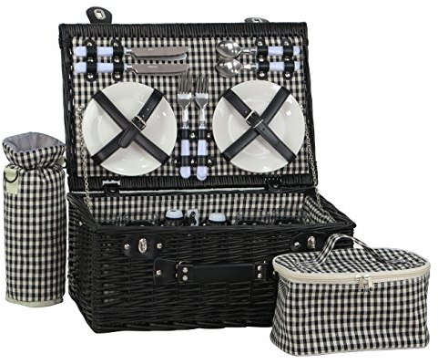 DVier Picknickkorb weide schwarz f. 4 Personen inkl. Thermotasche