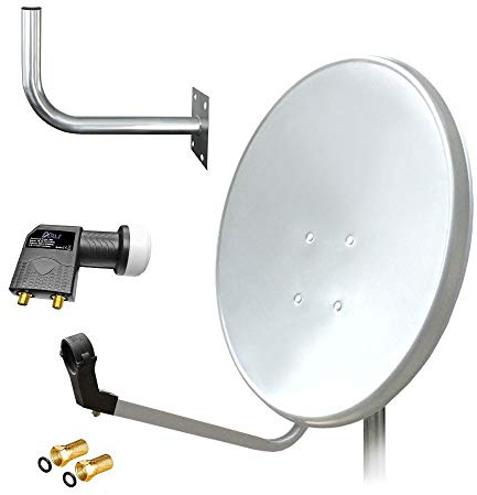 60cm HD Sat Anlage Twin LNB + Wandhalter 45 cm + 2 F-Stecker Digital 2 Teilnehmer Antenne Weiss UHD 4K