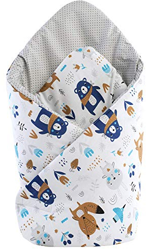 Medi Partners Steckkissen 100% Baumwolle 75x75cm Einschlagdecke Babyhörnchen doppelseitig weich ganzjährig multifunktional antiallergisch Babys (Tiere im Wald mit Grau Punkten)