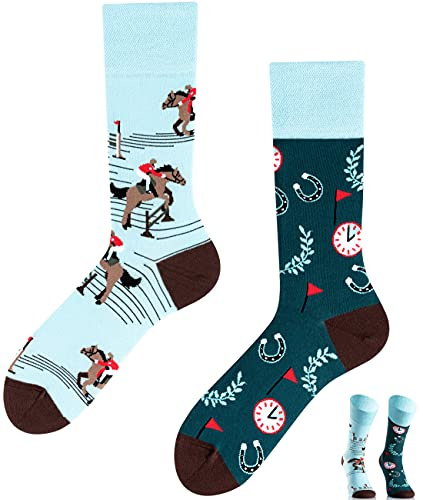 TODO COLOURS Chaussettes Mottif - Cheval chanceux - Fantaisie, Humour, Homme, Femme, Chaussettes Couleur - course, horloge, temps, fer à cheval (43-46, Cheval chanceux)