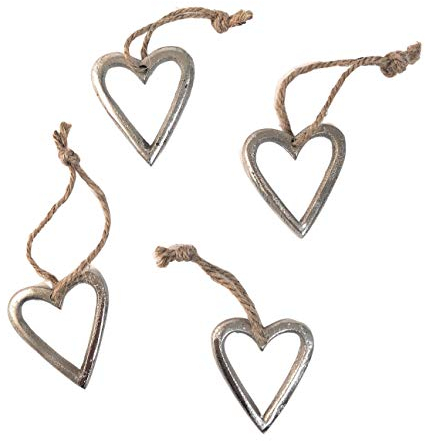Marzoon 4X Metall Anhänger Herz 4,5 x 5cm - Offene Silberne Metallherzen zum Hängen - Vintage Deko für Geschenke - Mini-Deko - Mitbringsel