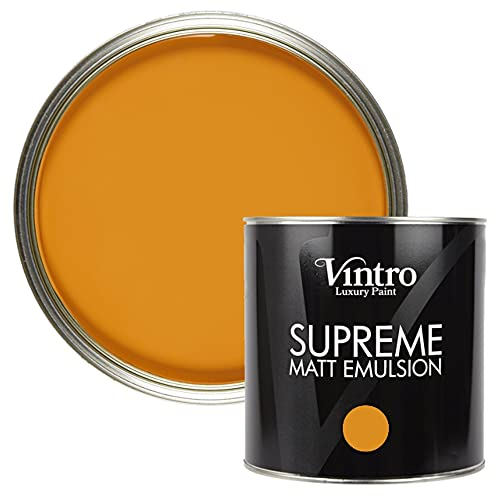 Vintro | Luxury Matt Emulsion | Orange | Smooth Chalky Finish | Multi Surface Paint | for Walls, Ceilings, Wood and Metal 2.5L (Deep Saffron)