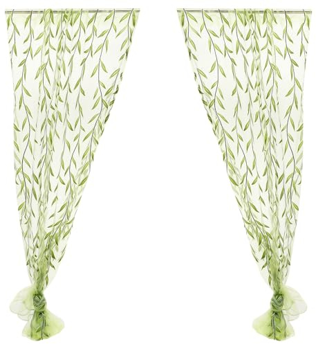 WINOMO Salix Foglia della Finestra Salice Pannelli della Finestra Tende Tende Pura Voile Tulle per Soggiorno Camera da Letto Balcone 106X39 Pollici (1 pz, Verde)