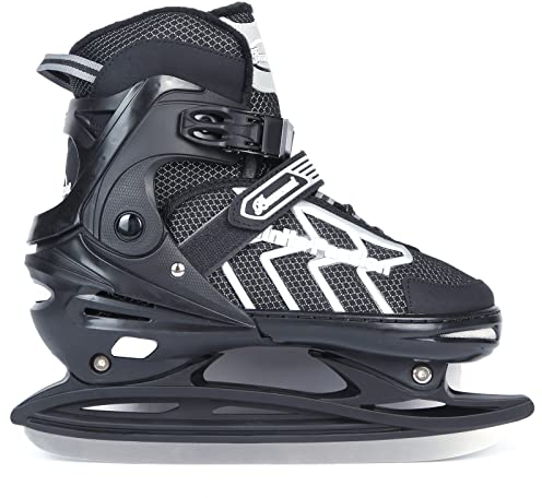 Verstellbar Eishockey Schlittschuhe für Herren Damen Erwachsene Kinder, Edelstahl Ice Skates, Eislaufschuhe mit Schnellschnürsystem & Push-Lock-Schnalle für Sicheren Halt (Schwarz Asche, XXL45_47)