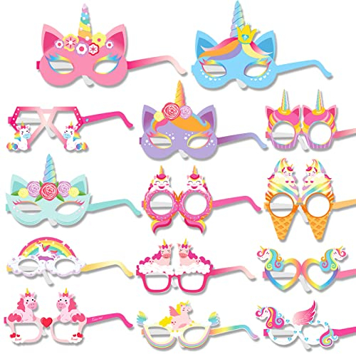 DPKOW 28pcs Unicorno Festa Occhiali Maschere per Ragazze, Festa di Fantasia Occhiali di Carta per Ragazze Compleanni Festa Bomboniere Photo Booth Puntelli Unicorno Festa Costumi Accessori