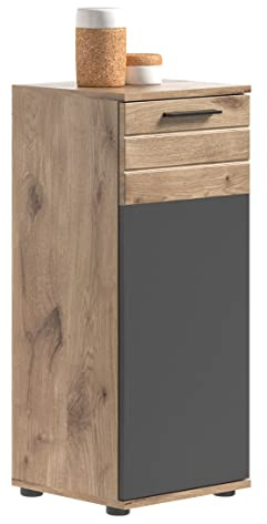 xonox.home - Badstandschrank Mason 37x87x34 cm in Nox Eiche und Basalt grau - Badmöbel Badset Badezimmerkombination - robust und langlebig Zeitloses Design