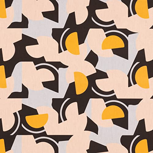 SCHÖNER LEBEN. Dekostoff Baumwolle Java Retro Formen schwarz apricot Flieder gelb 1,4