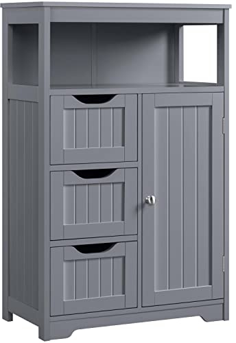 Yaheetech Badezimmerschrank, Unterschränke Beistellschrank mit 3 Schubladen, Einer Ablage und Schranktür, verstellbare Regalebene, Wohnzimmer, Küche, Flur, Holz, dunkelgrau