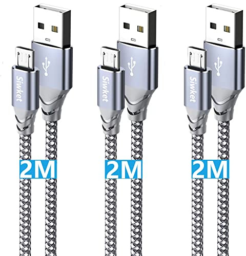 Siwket Lot de 3 câbles micro USB tressés USB A vers micro câble de charge Android pour Samsung Galaxy J7, S7, S6, Kindle Fire, tablettes Fire HD, manette PS4, Sony, HTC, LG, moto, Huawei 2 m …