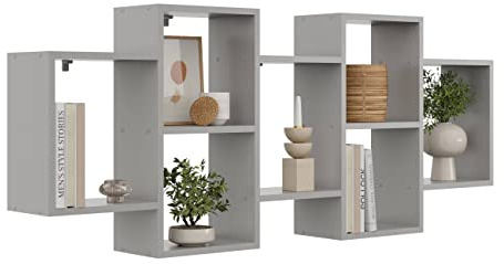 KUBUTKU Dekorativ Wandregal mit 7 Böden 160x65x18 Design Skandinavischer Modern für Wohnzimmer Küche Büro Schlafzimmer Badezimmer Hängeregal zur Präsentation Bücherregal (Grau)