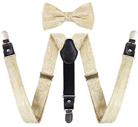 Alizeal Jungen verstellbare Fliege mit floralem Paisley-Muster und Y-förmige Hosenträger mit 3 Clips