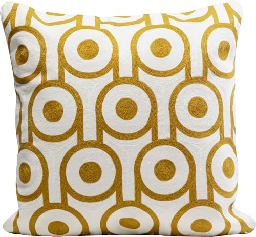 Kare Cojín de diseño Catena Circle, Blanco/Amarillo, Funda extraíble con Cremallera, con Relleno, patrón geométrico, Trenzado, cojín Decorativo, Accesorio para el hogar, 50 x 50 cm (Alto x Ancho)