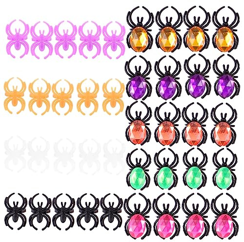 50 StüCk Halloween Spinnenringe - Bunte Plastikringe FüR Partydeko, KostüMzubehöR, Kinder Mitgebsel, 25 Mit Diamant, 25 Ohne, 1.38 X 0.79 X 0.59 Zoll