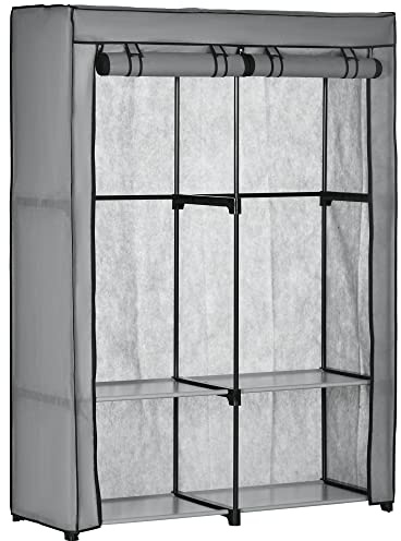 HOMCOM Portable Wardrobe Fabric Closet for Bedroom with 4 Shelves and 2 Hanging Rails 118 x 49 x 170 cm - Light Grey