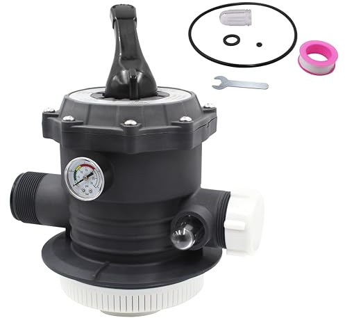 Salangid 11496 6-Wege-Ventil Ersatz für Intex 2.2 cm Sandfilterpumpe | Kompatibel mit SX2800 26647EG & SX3000 26651EG Sandfilterpumpe, 6 Funktionen, mit Manometer und Schauglas, Kunststoff