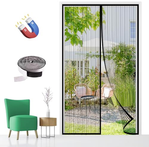 Magnet Fliegengitter Tür, Insektenschutz Magnetischer Fliegenvorhang Automatisches Schließen, Ohne Bohren für Balkontür Terrassentür-Black-A||70x200cm(27x78inch)