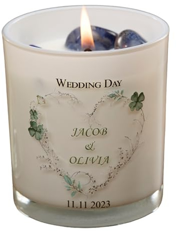 Personalised Wedding Day Candle Gift with Green Floral Heart (Sea Breeze)