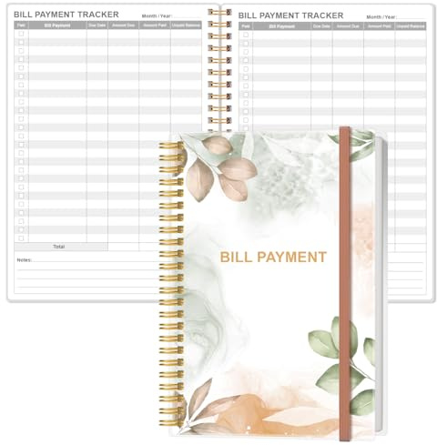 Bill Payment Tracker Notebook - Monthly Bill Organizer & Planner for Personal Budgeting Financial, Payments Checklist Organizer, 5.8 x 8.5, Rose Leaf