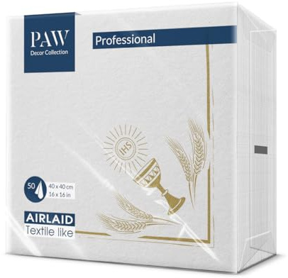 PAW Stoffähnliche Servietten 40 x 40 cm, 50 Stück - Erstkommunion Gold | Das Airlaid-Material ist reißfest und saugstark, festliche Deko für Konfirmation und Taufe, edler Rahmen für den Ehrentag