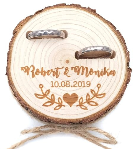 DOYOUWE Personalized Wedding Ring Box Rustic Engagement Box Wooden Jewelry Holder Proposal Ring Bearer Engraved Bride Groom Names Date，ring Pillow Alternative