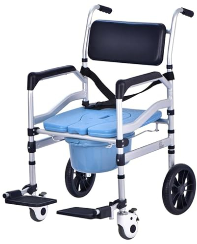 QJWM Toilettenrollstuhl Höhenverstellbar Duschtoilettenstuhl Mit Rollen Nachtstuhl Für Senioren Duschstuhl Mit Rollen Für Behinderte Toilettenstuhl Fahrbar B