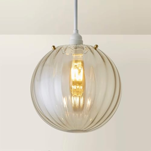 ValueLights | Amber Tinted Ribbed Glass Globe Easy Fit Ceiling Light Shade | Lamp Shades, Home Décor & Improvement Essential | 25cm Shade Width