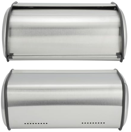 Stainless Steel Bread Box, Metal Bread Box Bread Box with Non Slip Base Frosted Stainless Steel 13x9.4x5.9in for Bread Cake Bin Container