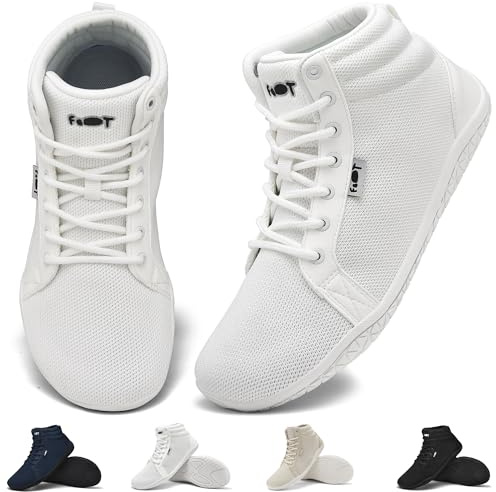 Wizshoe Barefoot Sneaker Scarpe Piedi Nudi Donna Uomo Minimalista Alte alla Caviglia Larghe Walking Trail Running Fitness Unisex Punta Antiscivolo Zero Drop Solhe Bianco 37EU