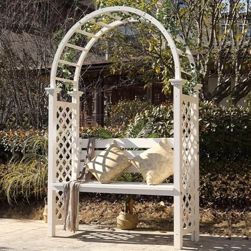 Outdoor Wooden Patio Seating Garden Deck Lounge Porch Seating Garden Arch Benches Wooden Seats Waterproof All Weather Outdoor Benches Patio Trellis For Ceremony Parties Lawn Backyard(White)