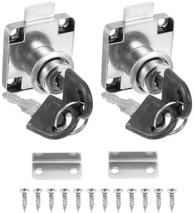 PATIKIL 2 Pack Serrure de Tiroir avec Clés, Serrure de Bureau en Acier Allié à Clé Différente avec Cylindre de 7/8 de Longueur 3/4 de Diamètre pour Tiroir de Fichier, Argent