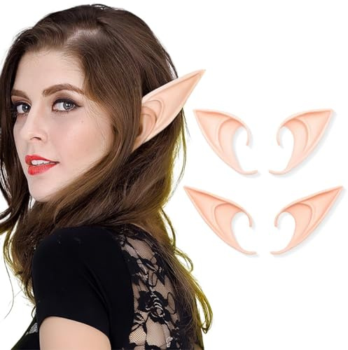 2 Paar Weiche Elfenohren Latex Elfenohren für Kinder und Erwachsene,Elfenohren für Elfen-Cosplay, Karneval, Partydekorationen Zubehör（Farbe）