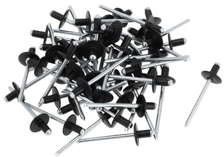 Motoforti Dome Head Large Flange Blind Rivets 4mm Grip Diameter 6.4mm Grip Length 12mm Flange Diameter Aluminum Alloy Iron Silver Tone Black 50 Pcs