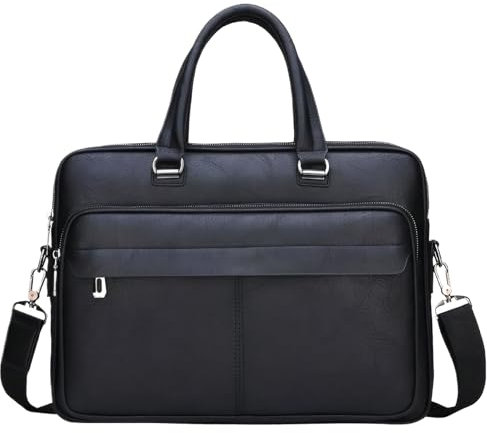 Bolso de mano Business para hombre de piel sintética – Maletín para ordenador portátil – Maletín para toalla de negocios profesional con correa para el hombro, Negro , Medium