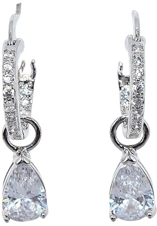 Orecchini a Goccia Argento con Pavè Di Strass, Orecchini Pendenti con Maxi Zirconi. Un Regalo Prezioso, un Gioiello che Incanta, uno Splendore Senza Pari.