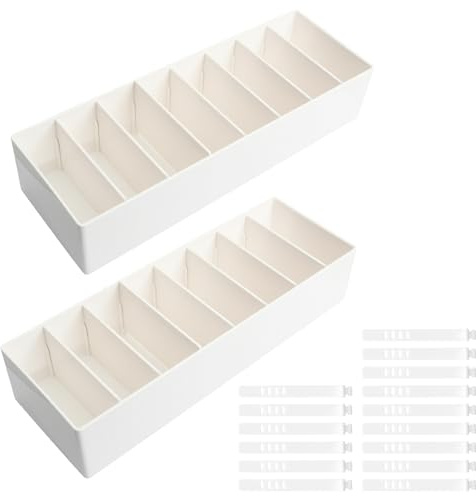 Culinavog Cable Organiser, 2 PCS Cable Storage Box with Adjustable Compartments, Small Plastic Desk Tidy Organiser, Multifunctional Cable Management Box for Home, Office, School (White, 26×9×5.7 cm)