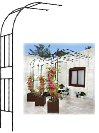 LJDJRHXH Demi-Arche de Jardin en Métal, 60 90 120 150 180 220 240 260 300 cm Tonnelle Arceau Rosier Grimpant Extérieur, Support Pergola Plantes Stable, Tuteur Pavillon Rosiers Vigne(L180cm x H240cm)