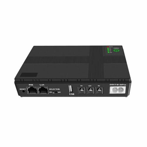 aqxreight Mini UPS Batería de Respaldo para la Cámara de Seguridad del Módem del Enrutador con una Fuente de Alimentación de CC de Alta Capacidad de 10400 MAh 18W 220V Negro