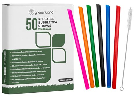 Greenland 100-pack återanvändbara sugrör med borste (50 sugrör för bubble tea)