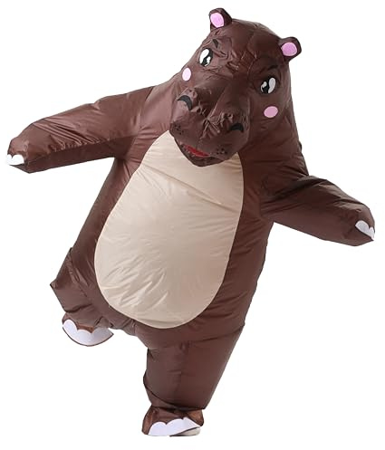 Xryhze Inflatabel Hippo Costume Adult Size Hippo Full Body Outfit for Halloween Fancy Cosplay Party Dress Air Blow up Costume Birthday Party Dress up (Brown)