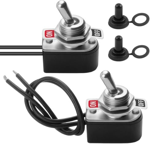 2 Pièces Interrupteur a Bascule 2 Positions, 6A 250V 15A 220V Plaque d'interrupteur Marche/Arrêt Précâblés ON OFF SPST et Capuchon Étanche pour Voiture Camions Bateaux Modification Électrique
