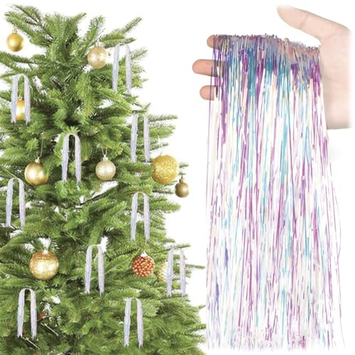 6000 Stränge Lametta Metall Weihnachtsbaum Metallic Lamettas Dünne Lange Metalldraht Tannenbaum Deko für Indoor Outdoor Christbaum Weihnachten Party Neujahr Geburtstag Disco (Weiß und Bunt)